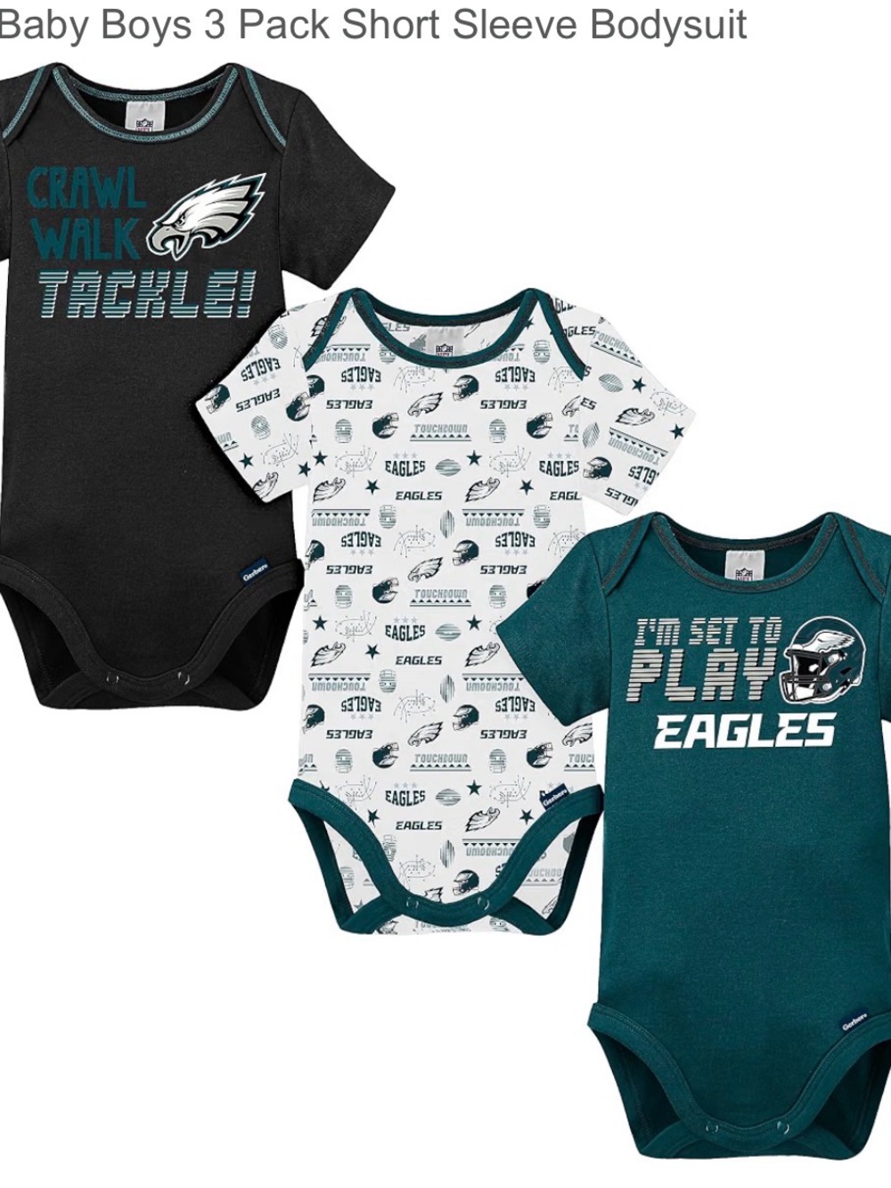 3-Pack Philadelphia Eagles Bodysuits - 18months